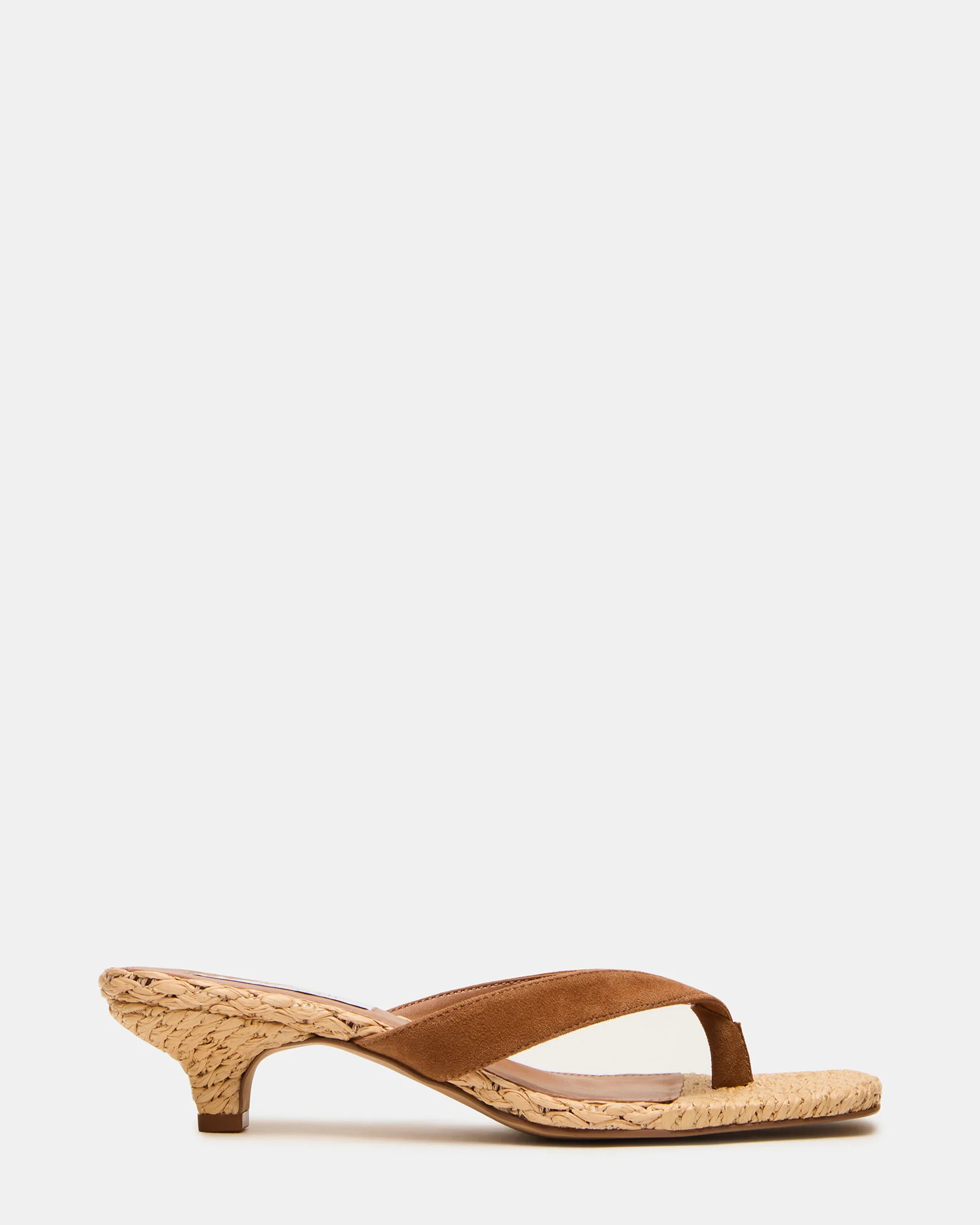 TRACIE Raffia Chestnut Suede Thong Women's Kitten Heel | Steve Madden (US)