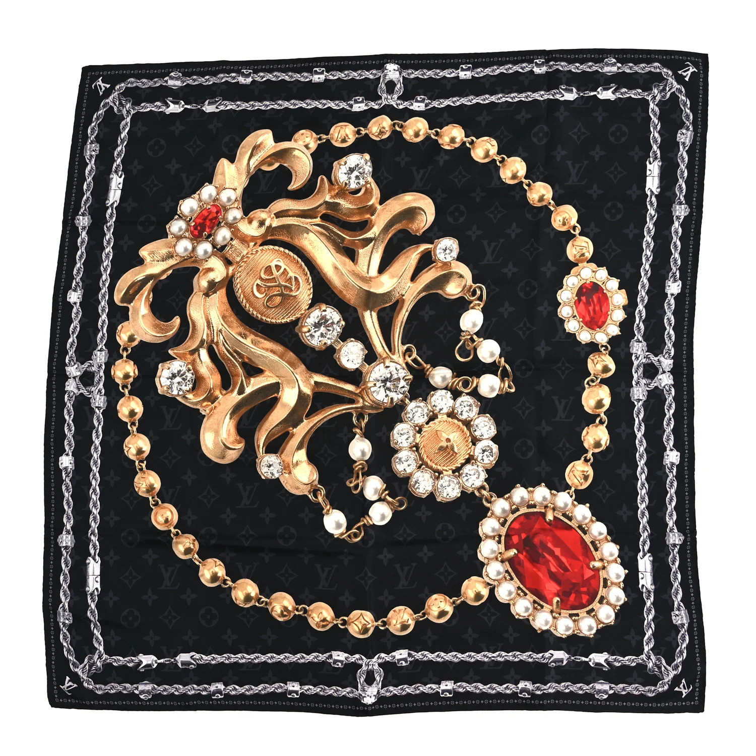 Louis Vuitton Silk LV Dynasty Brooch Square Scarf Black 1870010 | FASHIONPHILE (US)