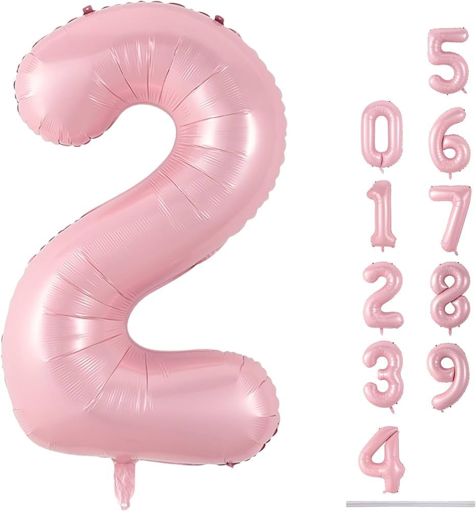 40 Inch Balloon Number 2 Pastel Pink, Large Foil Light Pink Number Balloons Set 0-9 for Girls Wom... | Amazon (US)