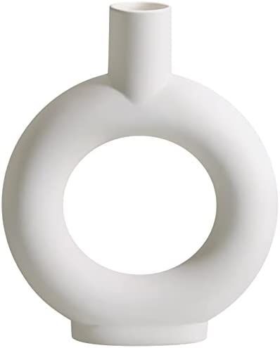 Gunlar Modern White Ceramic Vase - Decorative Hollow Donut Floral Vase Home Decor Centerpieces, F... | Amazon (US)