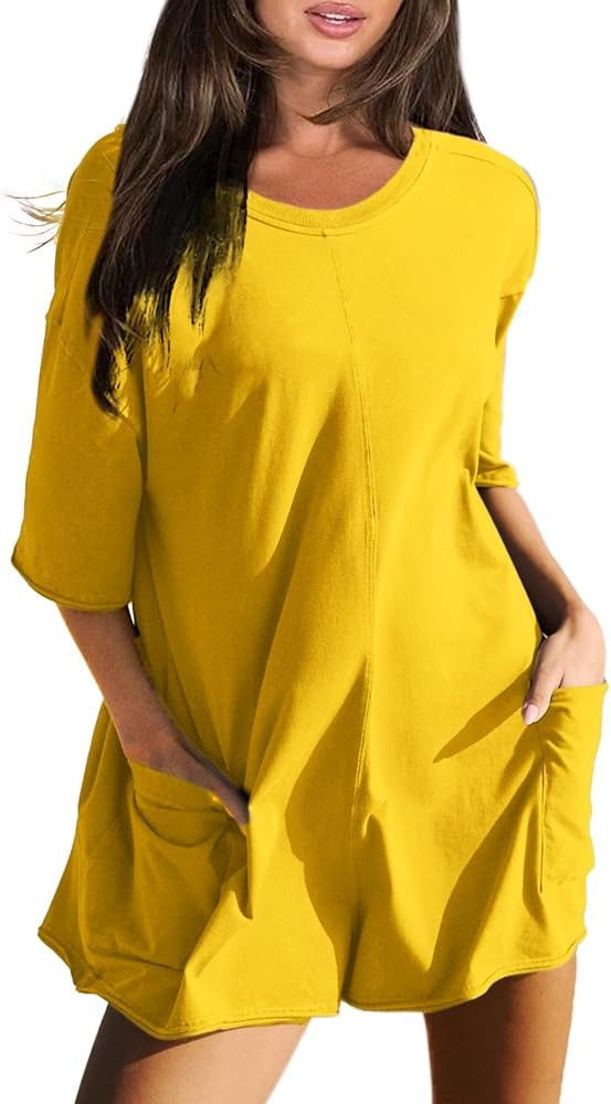 Glamaker Women's Summer Oversized Tee Romper Casual Workout Athletic Romper Onesie Backless Loose... | Amazon (US)