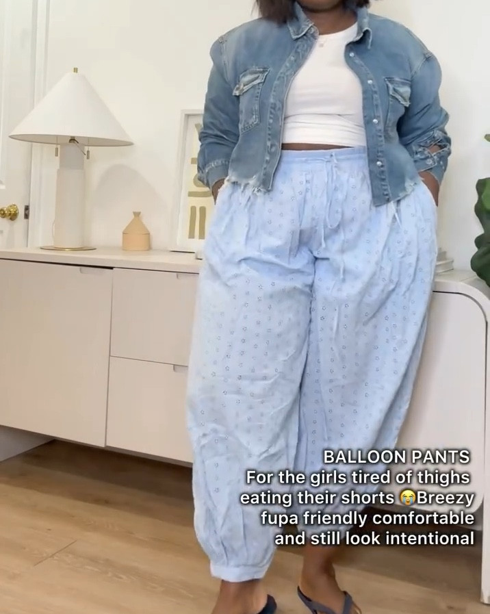 Every summer I buy denim shorts thinking this will be the year.  They're lightweight, breezy, comfortable, and somehow still make an outfit look intentional. The relaxed fit gives plenty of room, the cotton fabric keeps things cool, and the shape adds a little personality without trying too hard. #LTKStyle
#LTKSeasonal
#PlusSizeFashion
#BalloonPants
#SummerOutfits
#CurvyStyle
#ComfortableFashion
#CasualChic
#WalmartFashion
#FashionFinds

#LTKMidsize #LTKSeasonal #LTKootd
