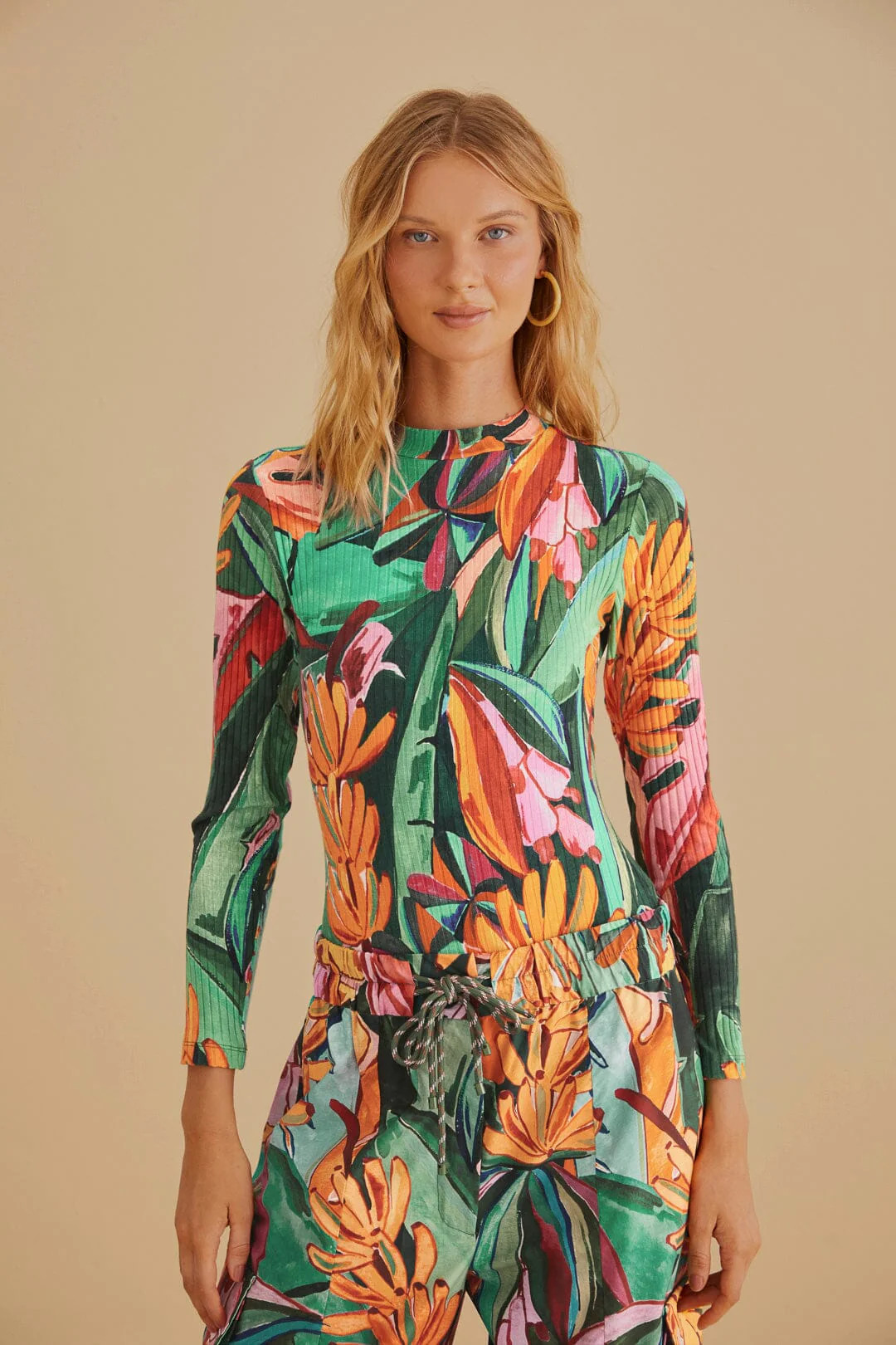 Multicolor Banana Foliage Organic Cotton Bodysuit | FarmRio (US)