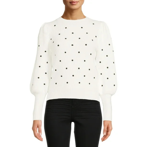 Dreamers by Debut Women's Embroidered Polka Dot Pullover with Puff Sleeves - Walmart.com | Walmart (US)