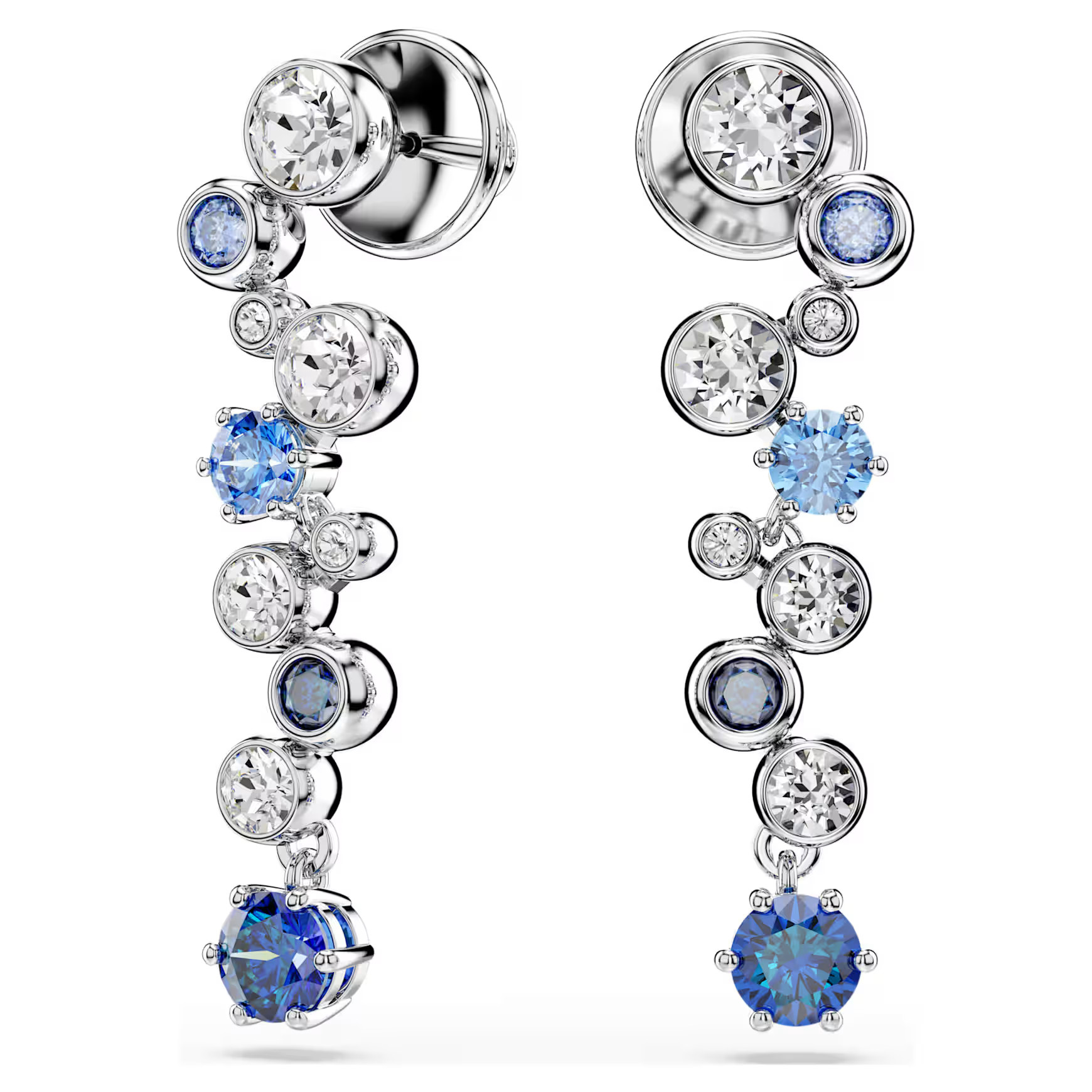 Constella drop earrings, Mixed cuts, Blue, Rhodium plated by SWAROVSKI | SWAROVSKI