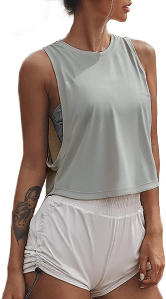 Sanutch High Neck Crop Top Workout Shirts Cropped Muscle Tank for Women | Amazon (US)