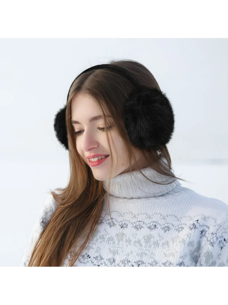 Loritta 2 Pcs Winter Earmuffs for Women Fluffy Cute Ear Muffs for Winter Black and White | Walmart (US)