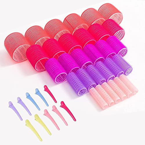 Hyoujin Hair Rollers Curlers,40pcs Heatless Velcro Rollers for Long Short Hair,30 Rollers With 10 Clips Jumbo Large Medium Small Sizes（57mm,45mm,33mm,23mm,13mm)to Sleep in for Women Hair Bangs Volume | Amazon (US)