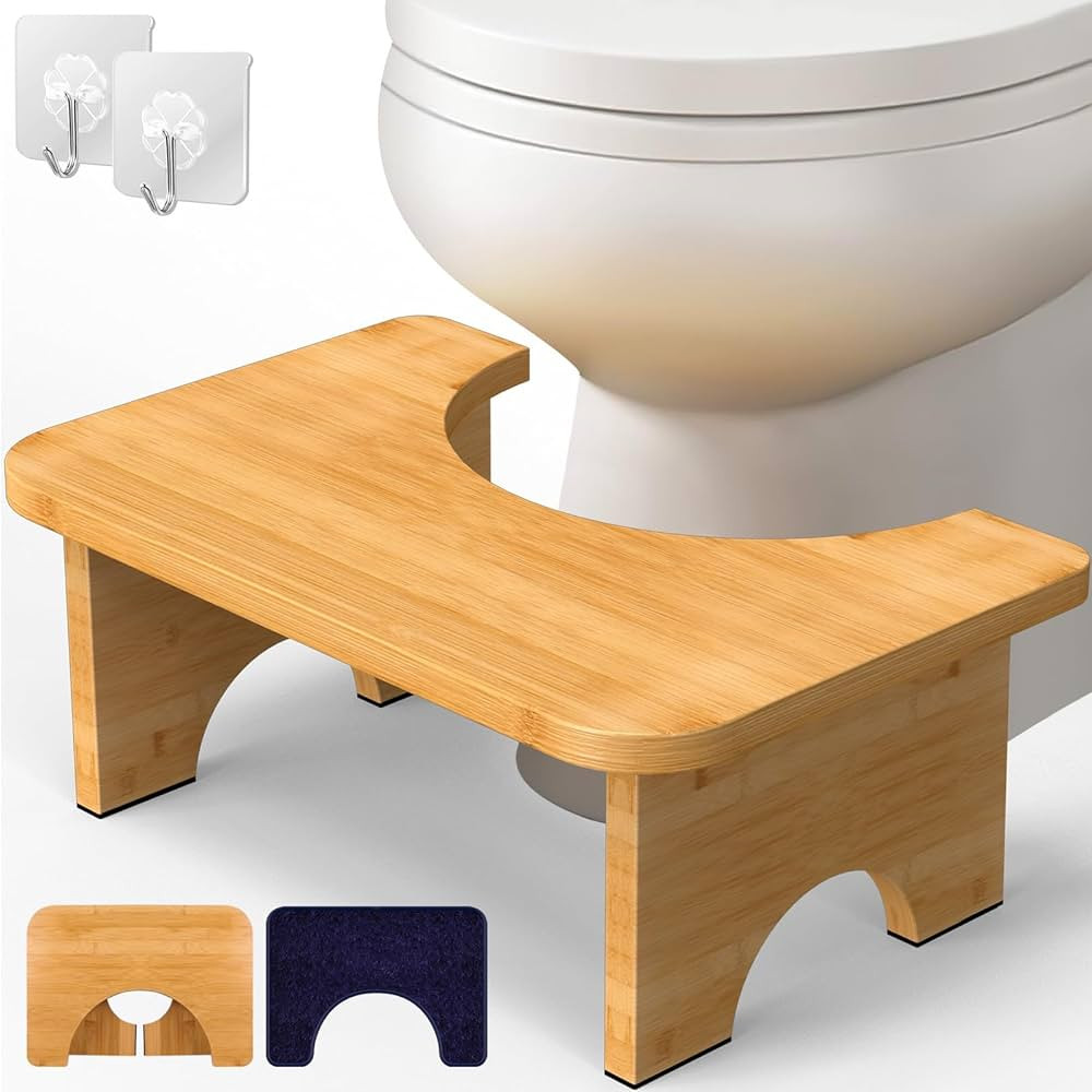 Bamboo Toilet Stool, 7” Foldable Potty Poop Bathroom Stool with Extra Soft Microfiber Rug and H... | Amazon (US)
