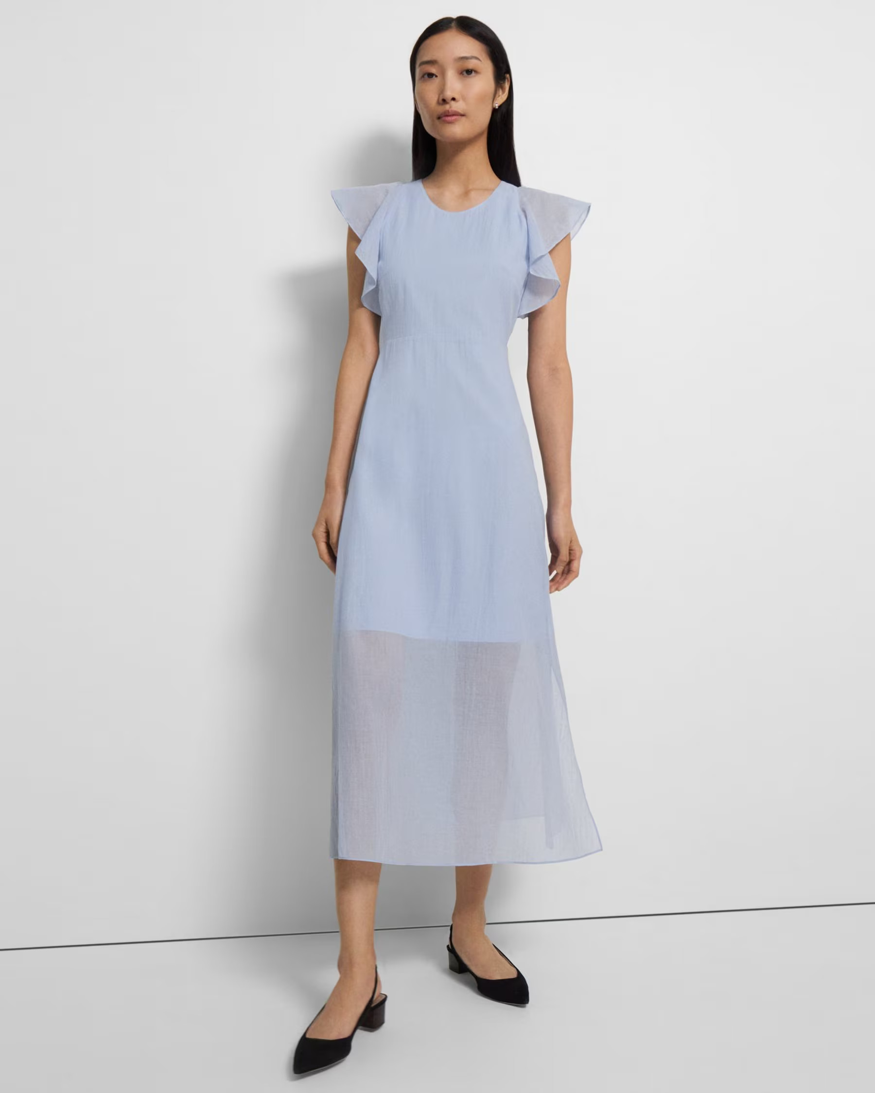 Ruffle Sleeve Dress in Organic Cotton | Theory