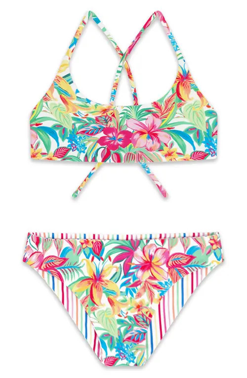 Feather 4 Arrow Kids' Waverly Reversible UPF 50+ Two-Piece Swimsuit in Pink Multi at Nordstrom, Size 6 | Nordstrom