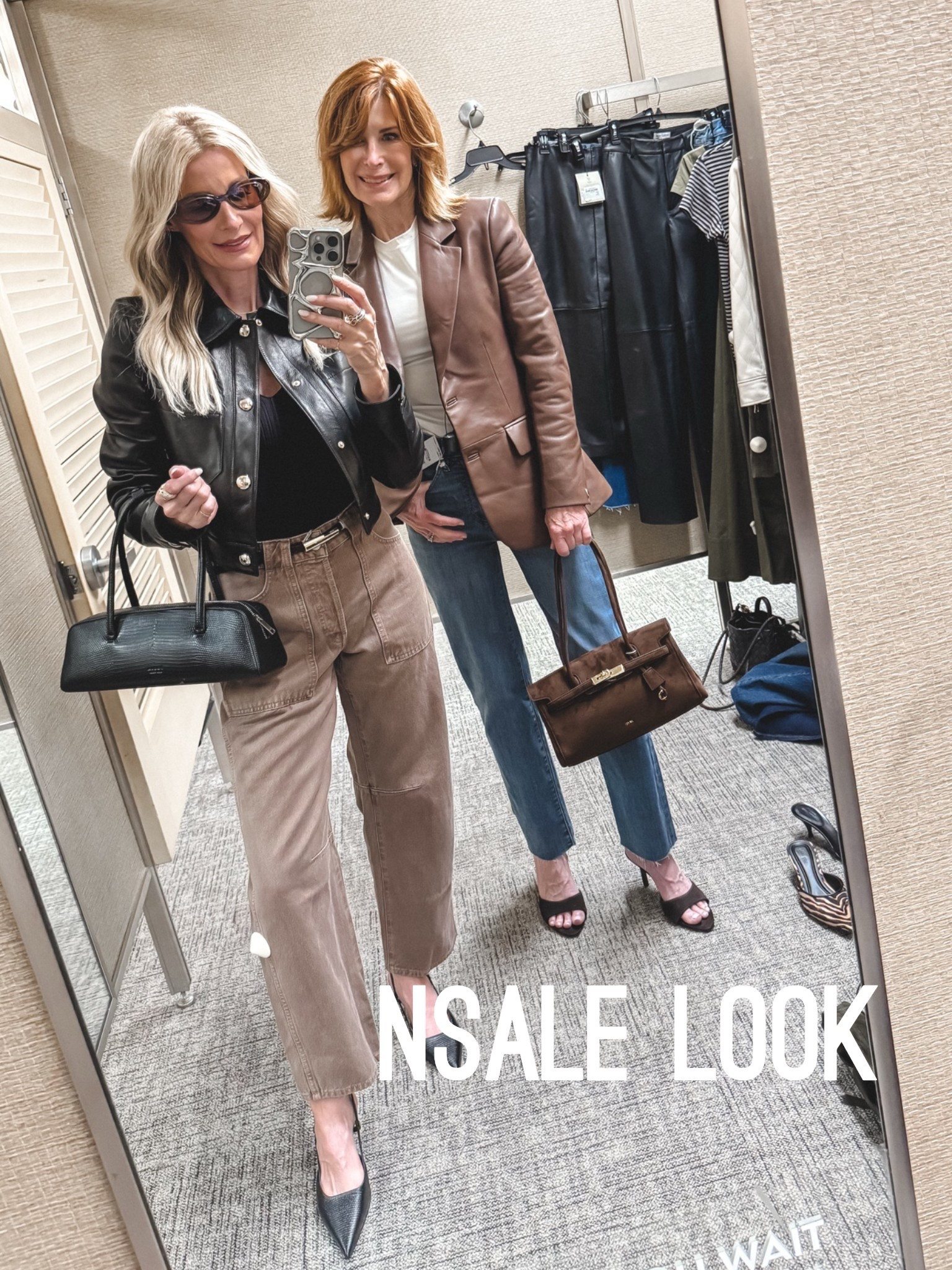 Entire look is part of the Nordstrom Anniversary Sale! 🤎 My favorite leather jacket from the sale is this gorgeous Frame style with luxe gold buttons. It runs true to size—I’m wearing a size 0. Cathy is wearing our favorite leather blazer from the sale by Rag & Bone in the prettiest chocolate brown, also in a size 0. We’re both wearing size 24 jeans—mine are the Madewell Soft Barrel, and Cathy’s are the Frame high-rise slim straight.

#LTKootd #LTKOver40 #LTKSaleAlert