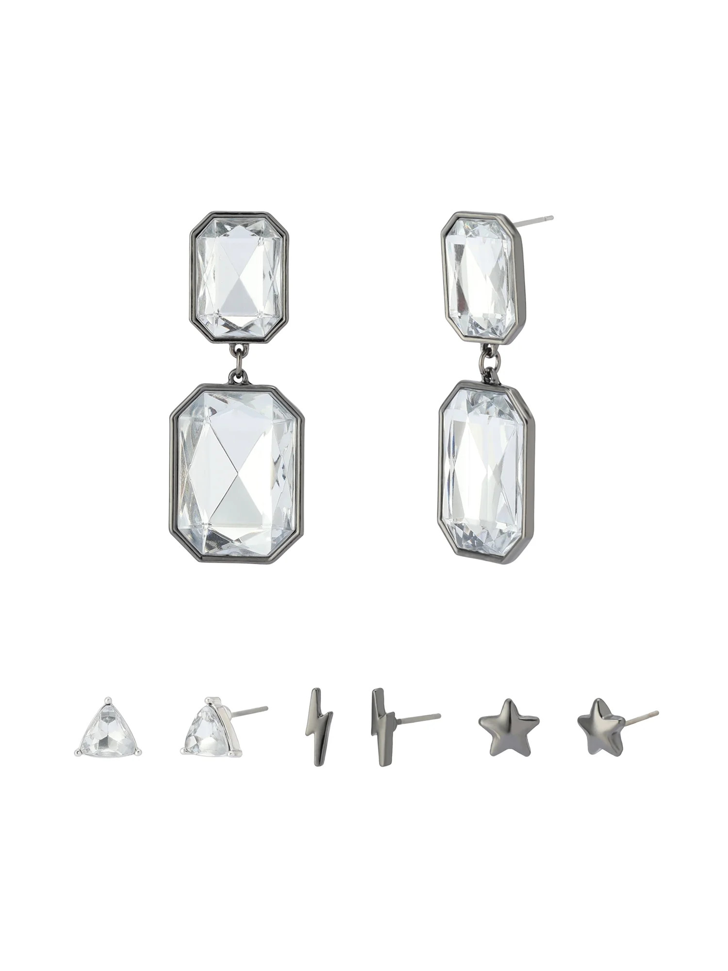 Madden NYC Women's Fashion Rhodium Stone Gem Drop & Stud Earring 4-Piece Giftable Boxed Statement... | Walmart (US)