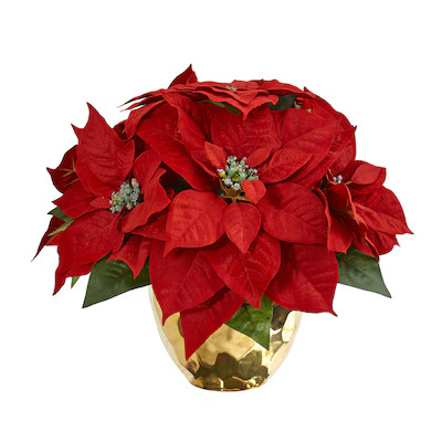Nearly Natural 11-in Decoration Poinsettia Christmas Decor | Lowe's