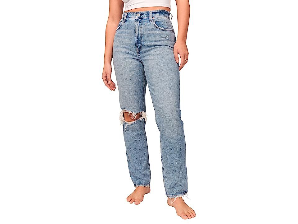 Abercrombie & Fitch Curve Love Ultra High Rise 90s Straight Jean (Medium Destroy) Women's Jeans | Zappos