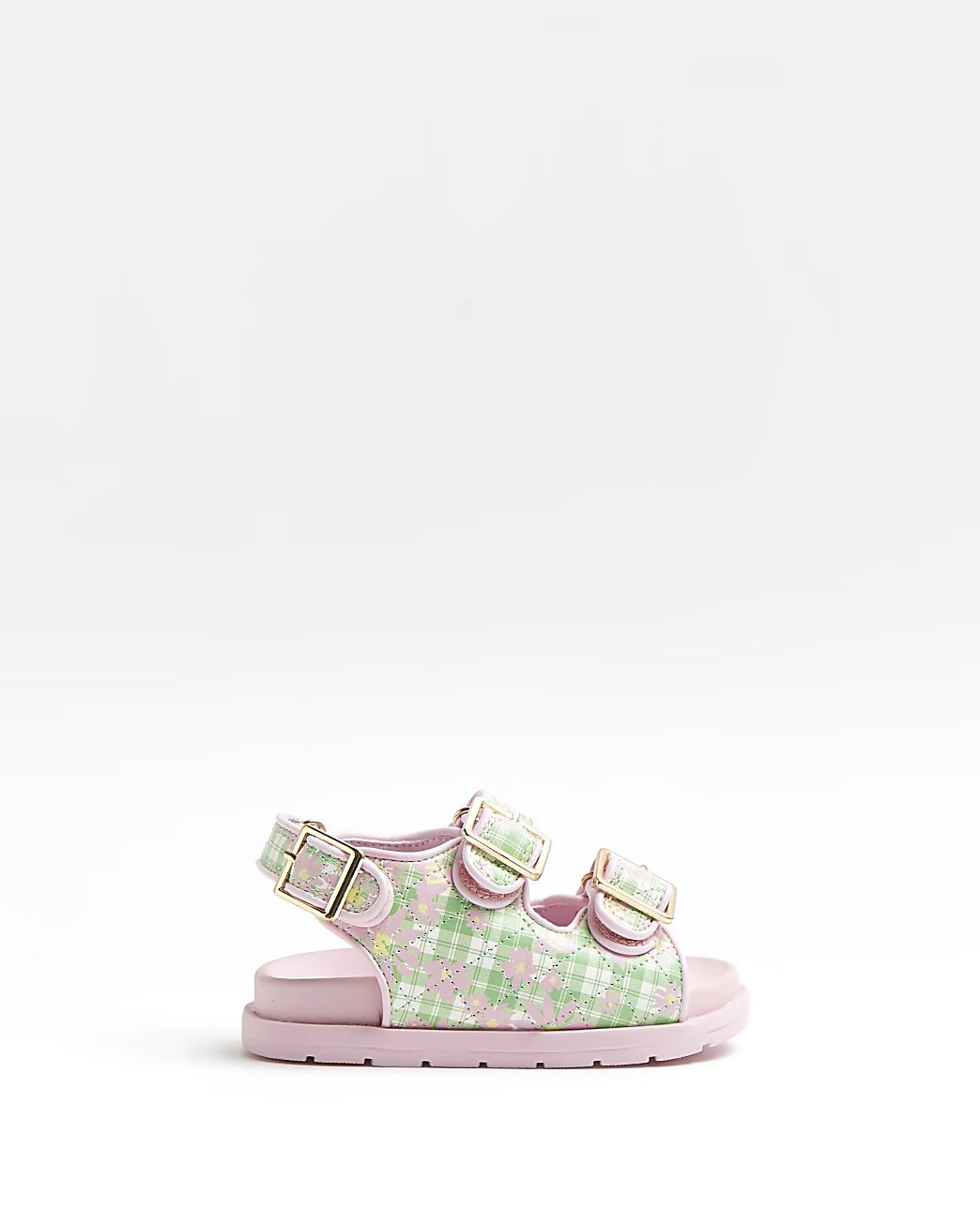 Mini girls pink floral check grandad sandals | River Island (UK & IE)