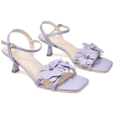 BLISSFUL STEP Flower Square Toeb Buckle Ankle Strap Kitten Heel Sandals for Women 11 Light Purple | Target