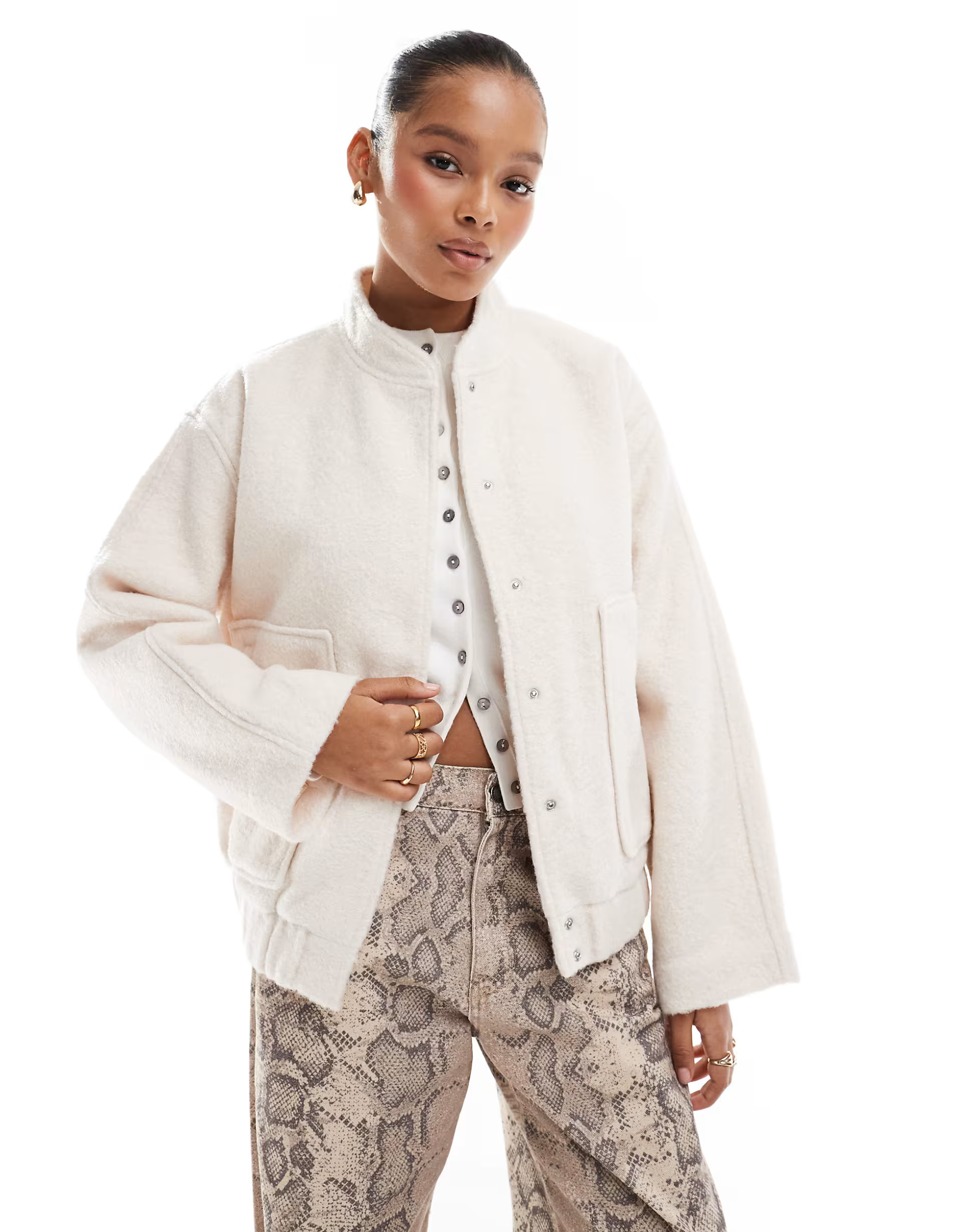 Pieces bomber jacket in cream | ASOS (Global)