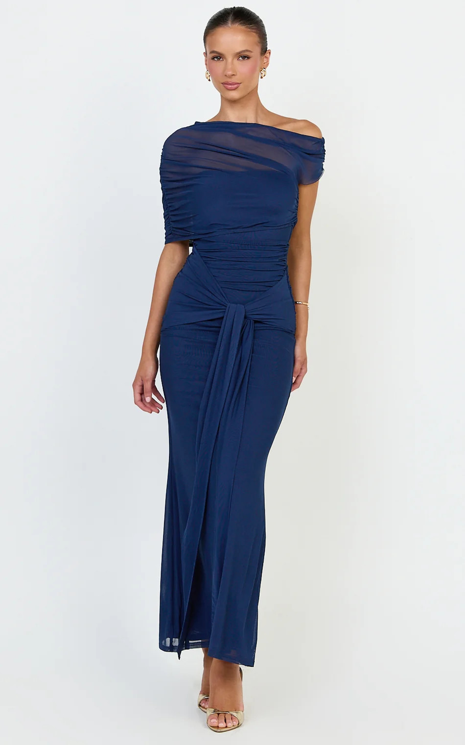 Cape Sleeve Off Shoulder Dress in Navy | Showpo (US, UK & Europe)