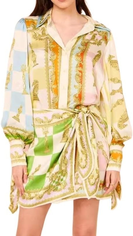 Women's Casual Printed Shirt Dress Lantern Sleeve V Neck Button Print Slim Club Party Corset Holi... | Amazon (US)