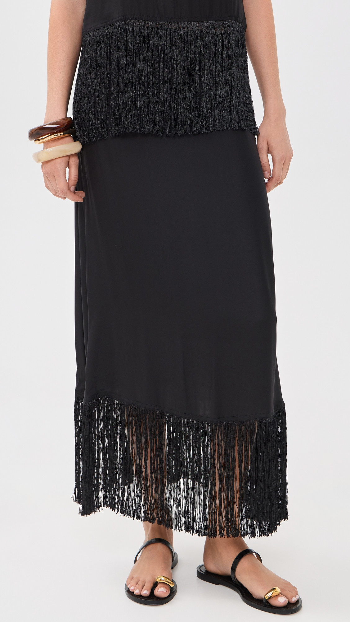 Natalie Martin Collection Anita Silk Skirt Black Fringe Silk S | Shopbop