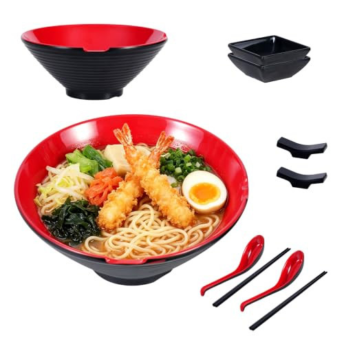 Yinshine Unbreakable Melamine Ramen Bowl Set （2 piece set）– Red&Black | Amazon (US)