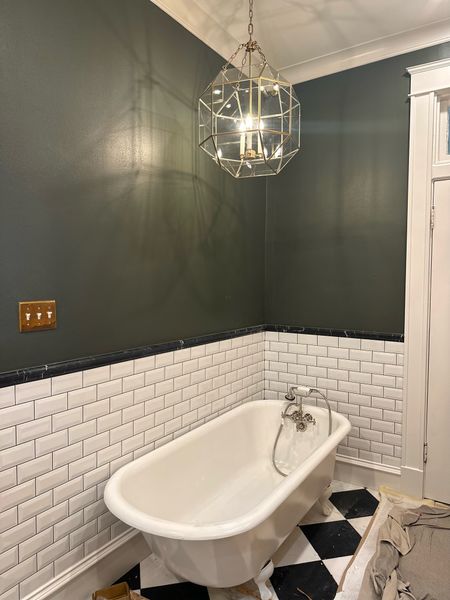 Waiting on the finishing touches on our historic bathroom remodel ♥️

Rejuvenation/ Visual Comfort Chandelier / Unlacquered brass / Clawfoot tub 

#LTKstyletip #LTKFind #LTKhome