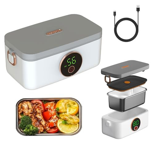 xeamun Cordless Electric Lunch Box for Men Adults,Portable & Self-Heating Food Warmer,1L SS Container,Perfect for Travel/Office/Car/Construction Site,5-Speed Smart Timer | Amazon (US)