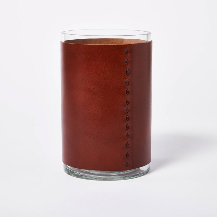 8&#34; x 5&#34; Glass with Leather Vase Brown - Threshold&#8482; designed with Studio McGee | Target