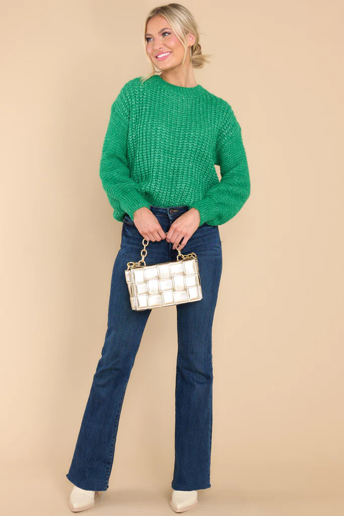 In A Daydream Kelly Green Sweater | Red Dress 