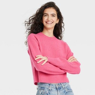 Women's Crew Neck Cashmere-Like Pullover Sweater - Universal Thread™ Pink XL | Target