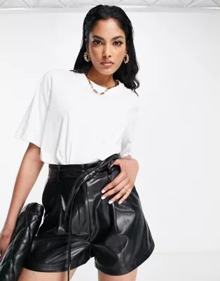 ASOS DESIGN leather look paperbag waist short in black | ASOS (Global)