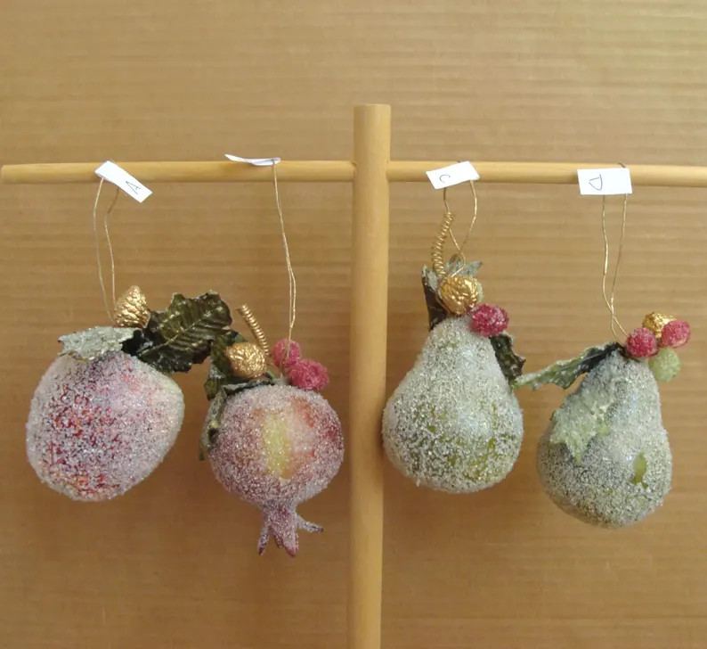 YOU CHOOSE Vintage Sugared Fruit Ornament - Apple, Pomegranate or Pear - 4 1/2" - Snow Kissed Bow... | Etsy (US)