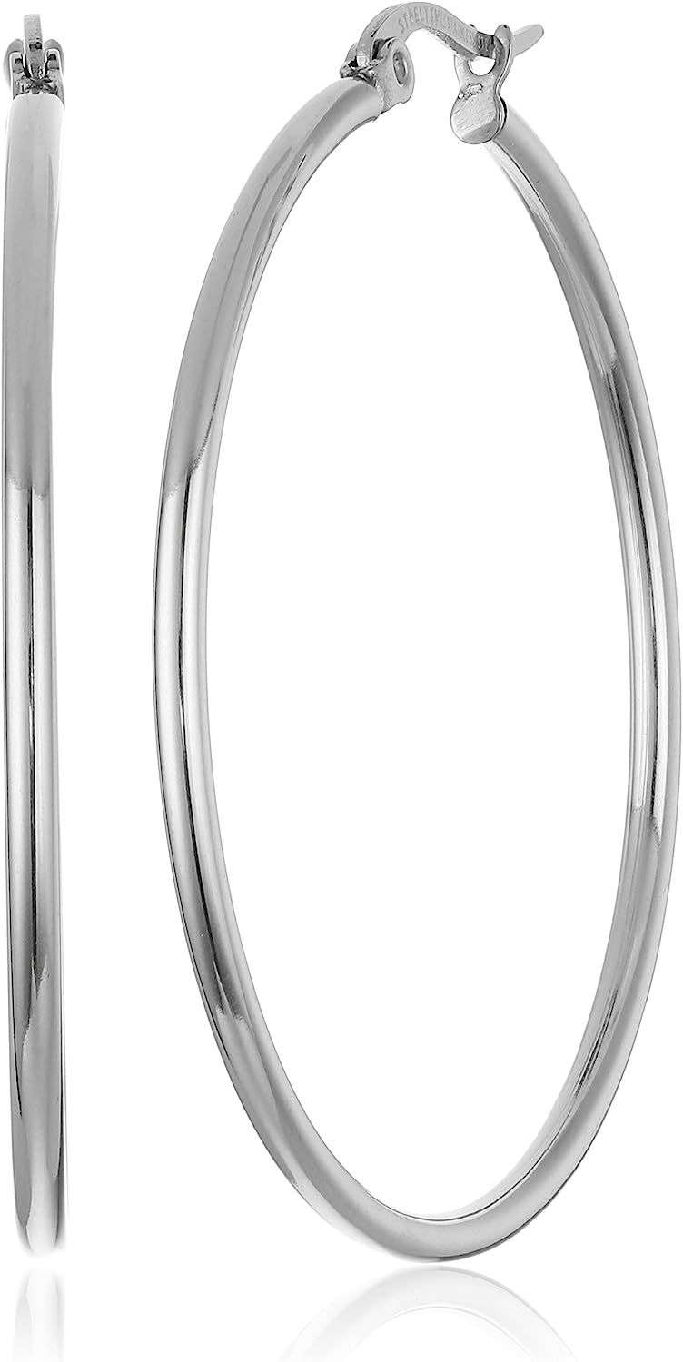 Amazon Essentials Plated Stainless Steel Rounded Tube Hoop Earrings | Amazon (US)