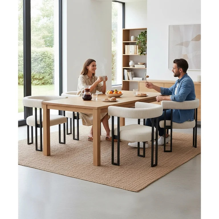 Boucle Dining Chair Corduroy Upholstered Dining Room Chairs Kitchen Chairs with Metal Legs Mid Ce... | Walmart (US)