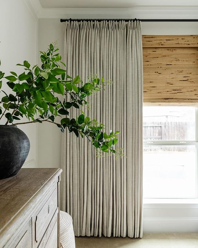 TWOPAGES 52 W x 84 L inch Pinch Pleat Unlined Darkening Drape Faux Linen Curtain Drapery Panel for Living Room Bedroom Meetingroom Club Theater Patio Door (1 Panel),Green | Amazon (US)