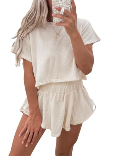 Ecosunny Women's Summer 2 Piece Sets Sweatsuits Casual Cropped Tee and Skort Set Matching Sets Tr... | Amazon (US)