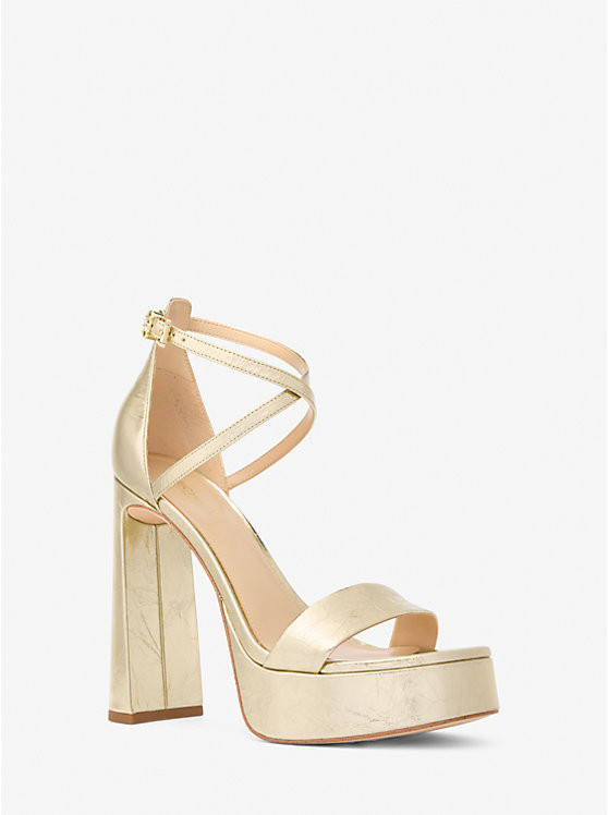 Cami Crackled Metallic Leather Platform Sandal | Michael Kors US