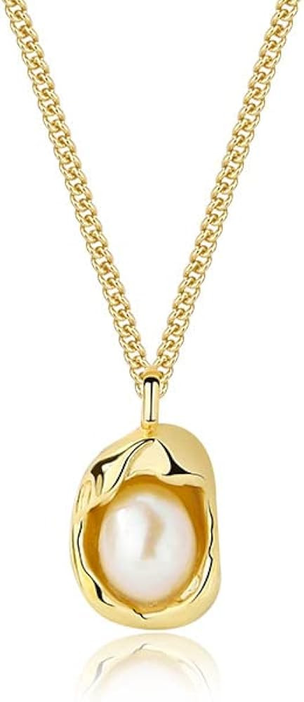 14K Gold Pearl Pendant Necklace for Women,Freshwater Cultured Pearl Chain Necklace,18",Christmas ... | Amazon (US)