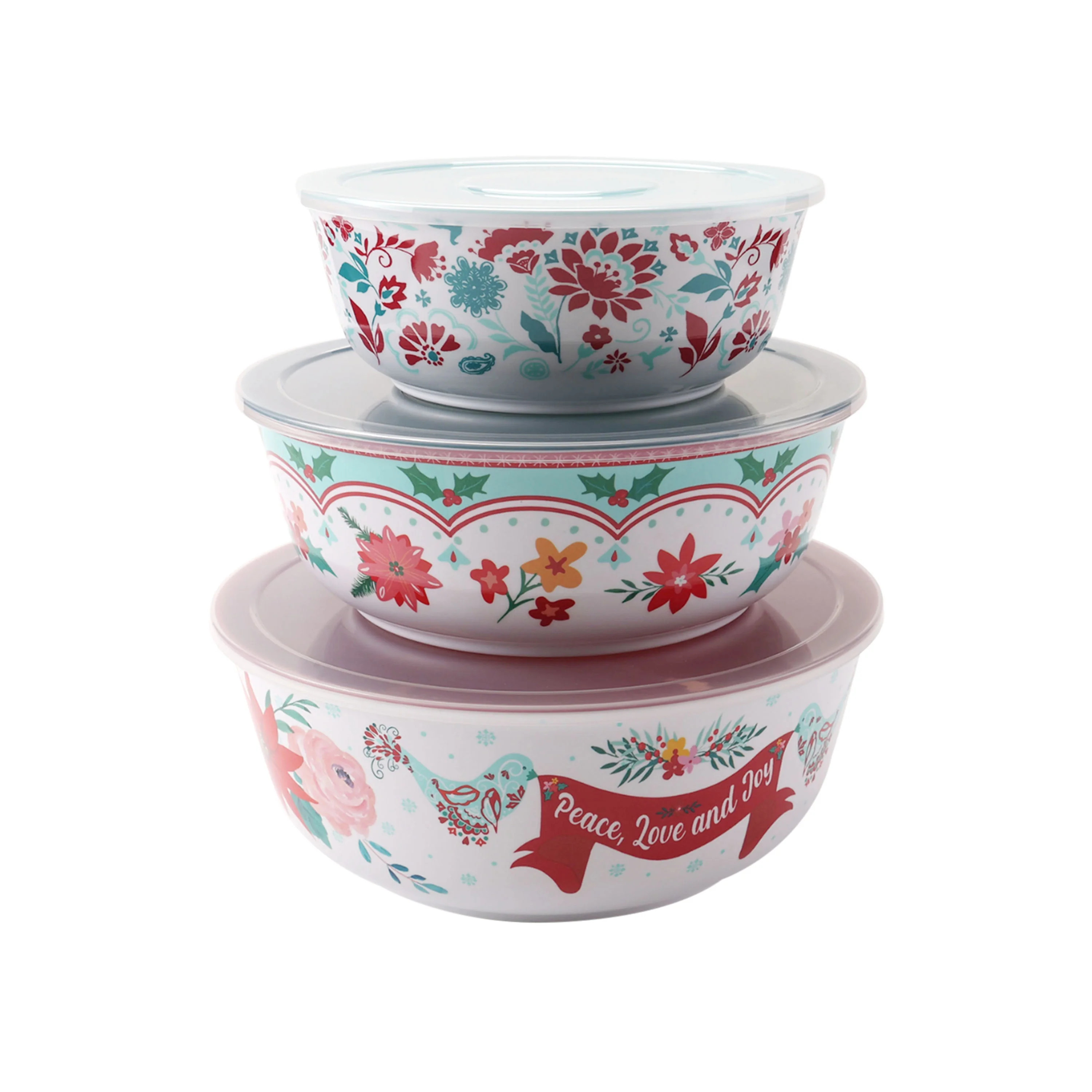 The Pioneer Woman Mazie Print 6-Piece Melamine Holiday Bowl Set - Walmart.com | Walmart (US)