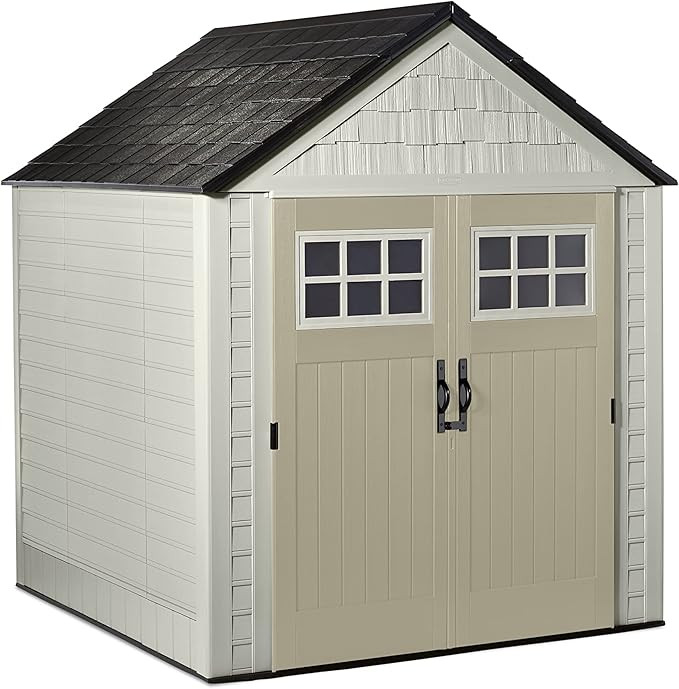 Rubbermaid Resin Outdoor Storage Shed With Floor (7 x 7 Ft), Weather Resistant, Beige/Brown, Orga... | Amazon (US)