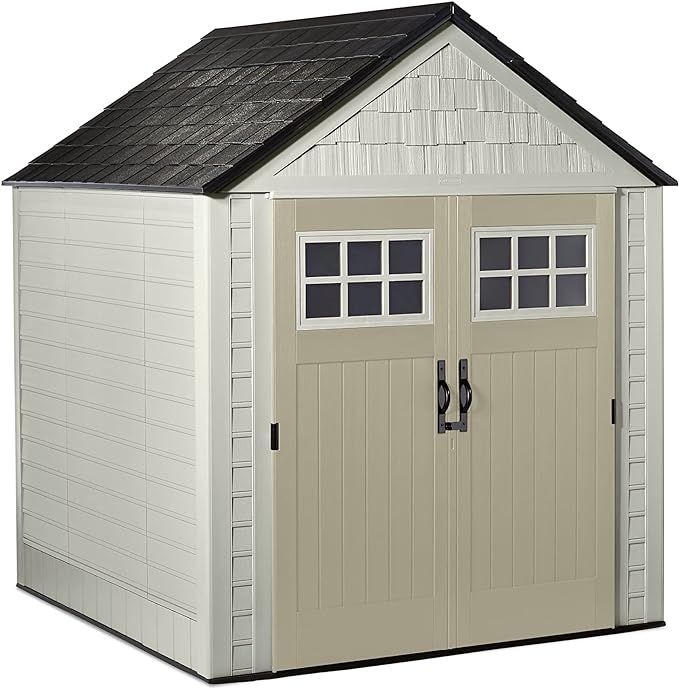 Rubbermaid Resin Outdoor Storage Shed With Floor (7 x 7 Ft), Weather Resistant, Beige/Brown, Orga... | Amazon (US)
