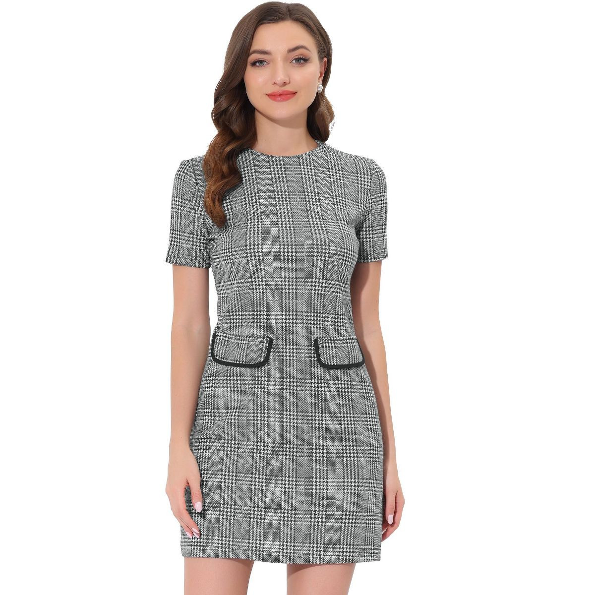INSPIRE CHIC Women's Short Sleeve Vintage Houndstooth Work Pencil Sheath Dress Small Black White | Target