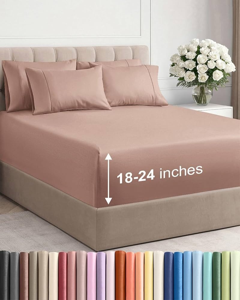 Extra Deep King Sheet Set - 6 Piece Breathable and Cooling Sheets - Mauve | Amazon (US)