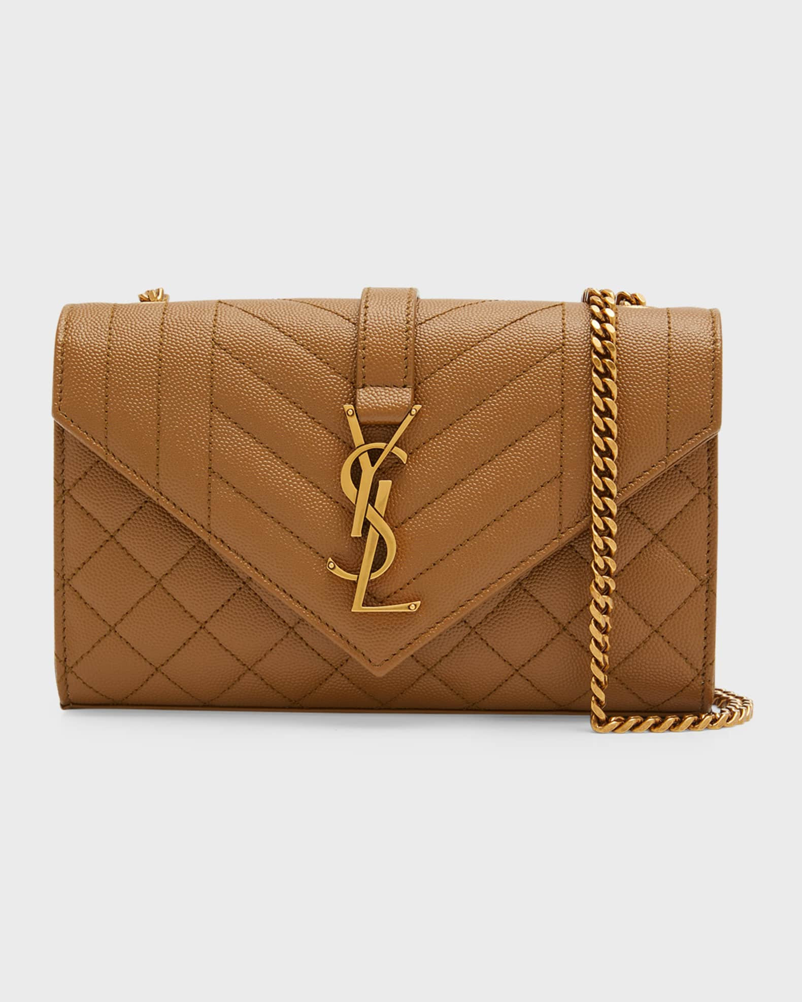 Envelope Triquilt Small YSL Shoulder Bag in Grained Leather | Neiman Marcus
