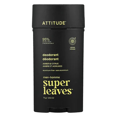ATTITUDE, Super Leaves™, Aluminum-Free Deodorant, For Men, Amber & Citrus, 2.64 oz (75 g) | iHerb