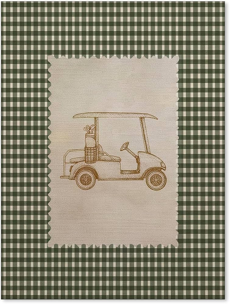 Haitunone Vintage Golf Cart Wall Art Rustic Green Gingham Poster Retro Unique Golf Sports Canvas ... | Amazon (US)