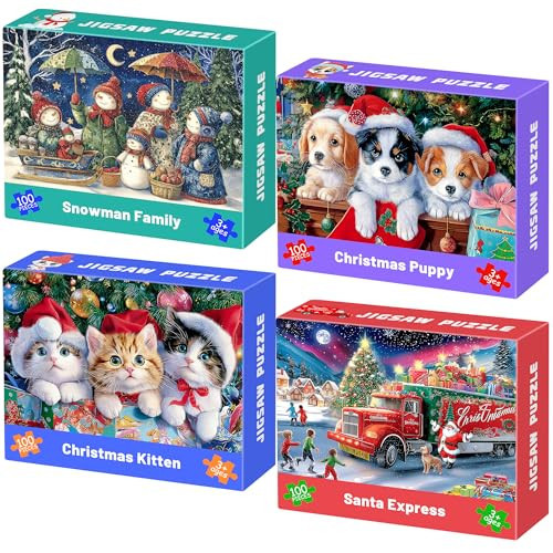 Bestbase 100 Piece Puzzles for Kids Ages 4-6 6-8 8-10, 4 Pack Christmas Kitty Puppy Snowman Santa Jigsaw Puzzles, Kids Puzzles Learning Educational Toys Christmas Puzzle Gifts for Boys Girls | Amazon (US)