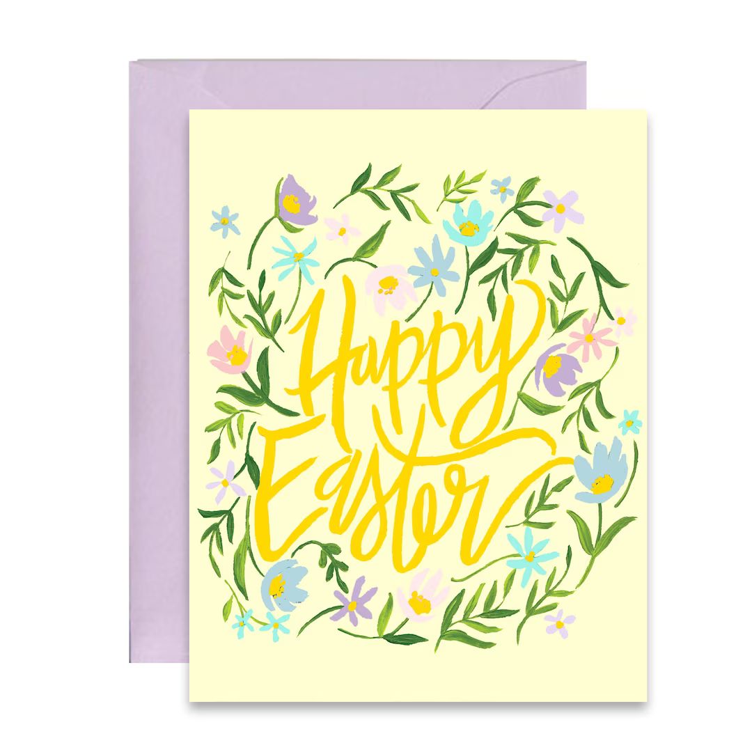 Happy Easter Floral Wreath Easter Spring Greeting Cards A-2 Single Card - Etsy | Etsy (US)