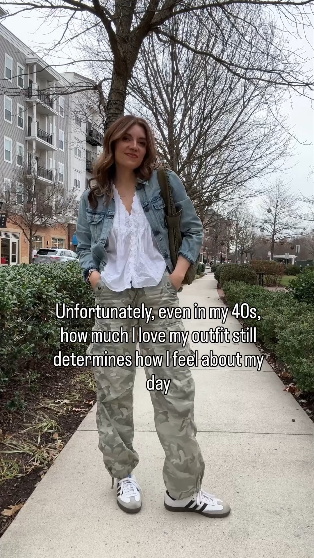 One of my favorite outfits! Camo pants are back in a big way, and these ones are beyond comfy! Stretchy back waist 👌🏼 In a size 26 tall length. White top in a small. Denim jacket in a medium. 

#LTKmomlife #LTKOver40 #LTKootd